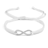 Bracelet Cordon Blanc Réglable avec Symbole Infini Argenté