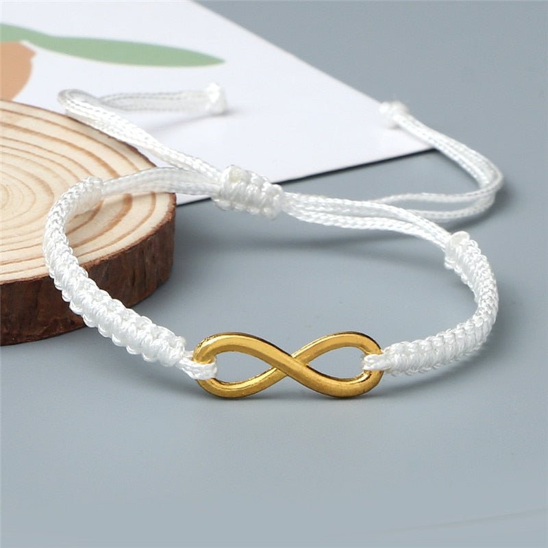 Bracelet Cordon Blanc Réglable avec Symbole Infini Doré - Mon Bracelet Homme
