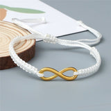 Bracelet Cordon Blanc Réglable avec Symbole Infini Doré - Mon Bracelet Homme