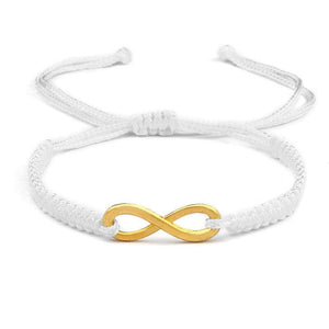 Bracelet Cordon Blanc Réglable avec Symbole Infini Doré - Mon Bracelet Homme
