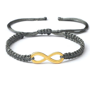 Bracelet Cordon Gris Réglable avec Symbole Infini Doré - Mon Bracelet Homme