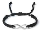 Bracelet Cordon Noir Réglable avec Symbole Infini Argenté