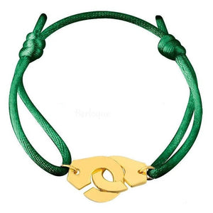 Bracelet Cordon Vert et Menottes en Argent Doré - Mon Bracelet Homme