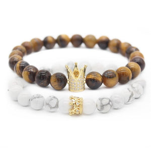 Bracelet Couronne Couple Oeil de Tigre en Pierre - Mon Bracelet Homme