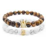 Bracelet Couronne Couple Oeil de Tigre en Pierre - Mon Bracelet Homme