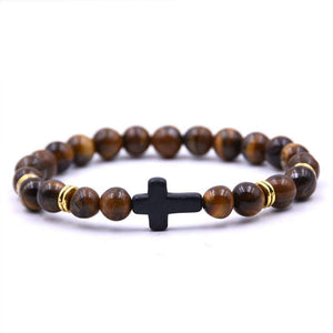 Bracelet Croix en Œil de Tigre - Mon Bracelet Homme