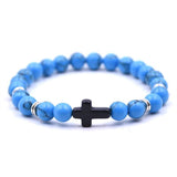 Bracelet Croix en Perles Bleues