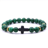 Bracelet Croix en Perles Vertes en Pierre