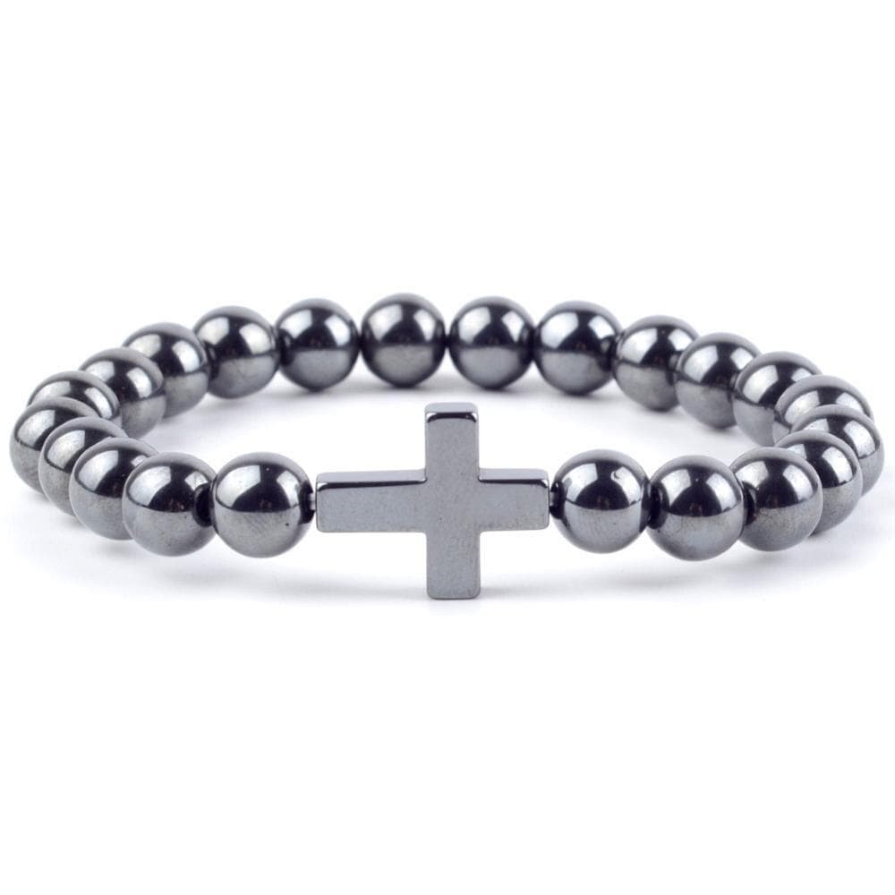Bracelet Croix en Pierre Hématite en Perle - Mon Bracelet Homme