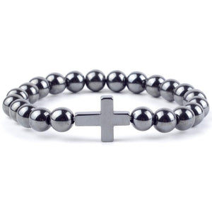 Bracelet Croix en Pierre Hématite en Perle - Mon Bracelet Homme