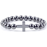 Bracelet Croix en Pierre Hématite en Perle