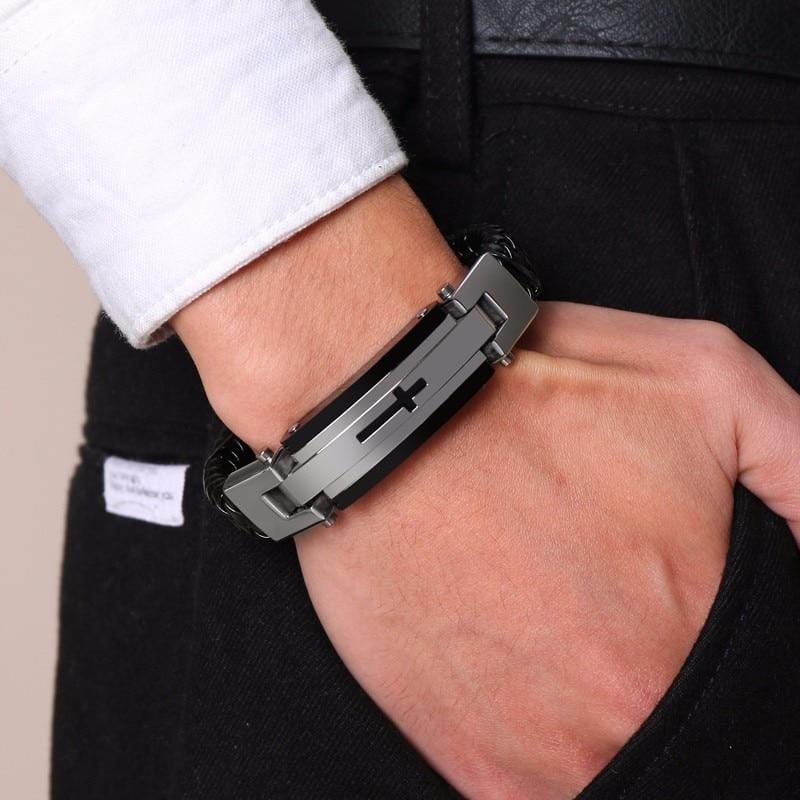 Bracelet Croix Homme Bijouterie en Cuir - Mon Bracelet Homme
