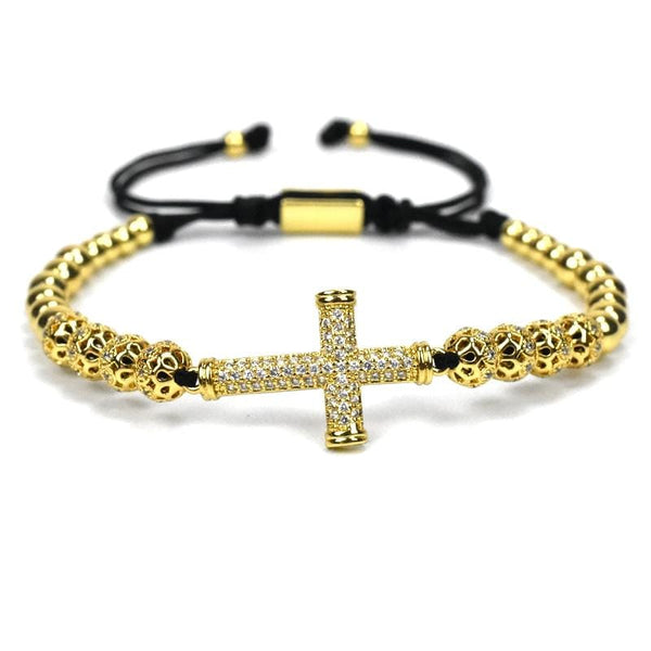 Bracelet Homme Croix En Obsidienne Noire - Perles 8mm élastique - Cadeau Pour Homme, Père, Mari - Foi Et Style