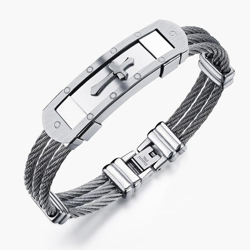 Bracelet Croix Homme en Acier Tressé - Mon Bracelet Homme