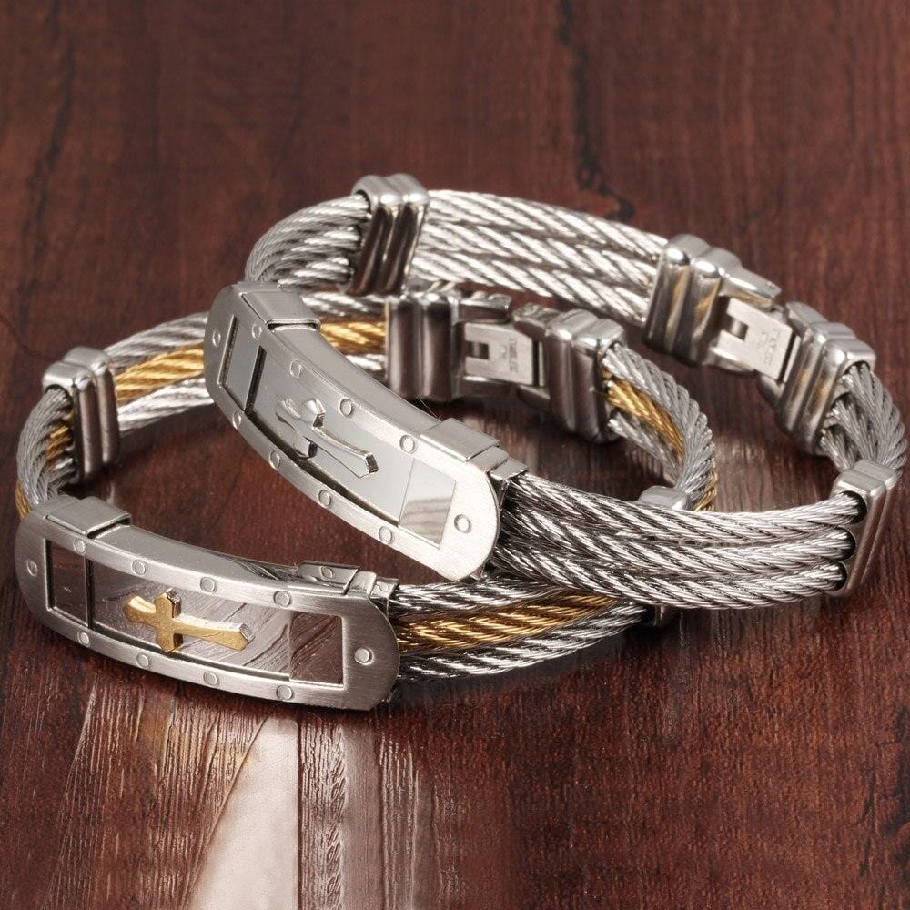 Bracelet Croix Homme en Acier Tressé - Mon Bracelet Homme