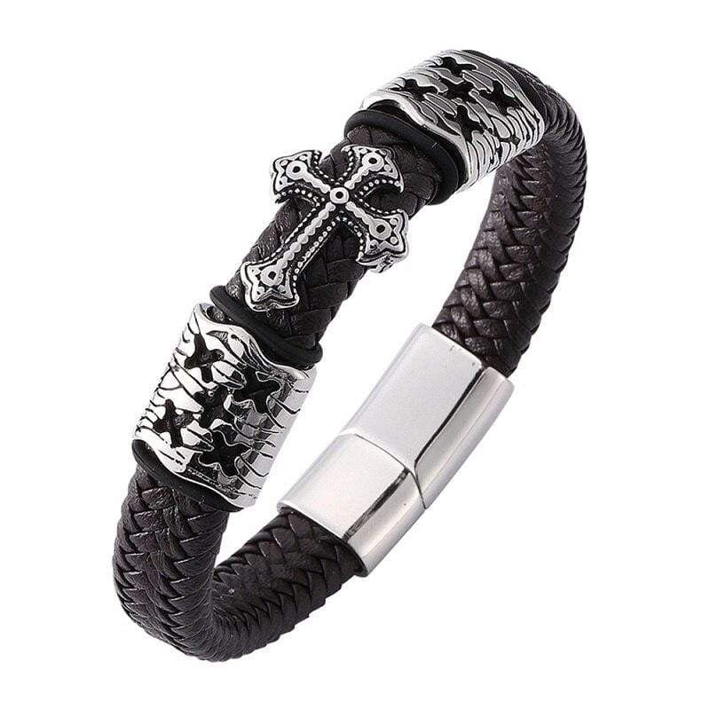 Bracelet Croix Homme Métal et Cuir - Mon Bracelet Homme