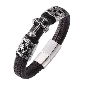 Bracelet Croix Homme Métal et Cuir - Mon Bracelet Homme