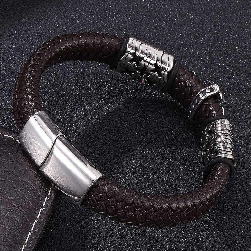 Bracelet Croix Homme Métal et Cuir - Mon Bracelet Homme