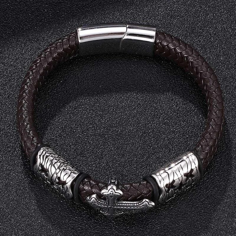 Bracelet Croix Homme Métal et Cuir - Mon Bracelet Homme