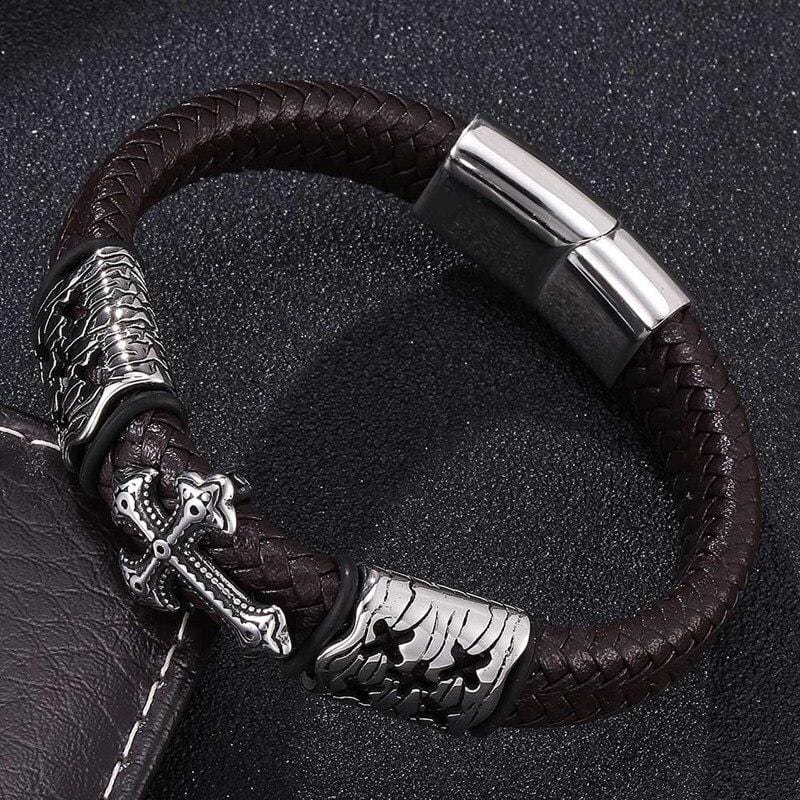 Bracelet Croix Homme Métal et Cuir - Mon Bracelet Homme