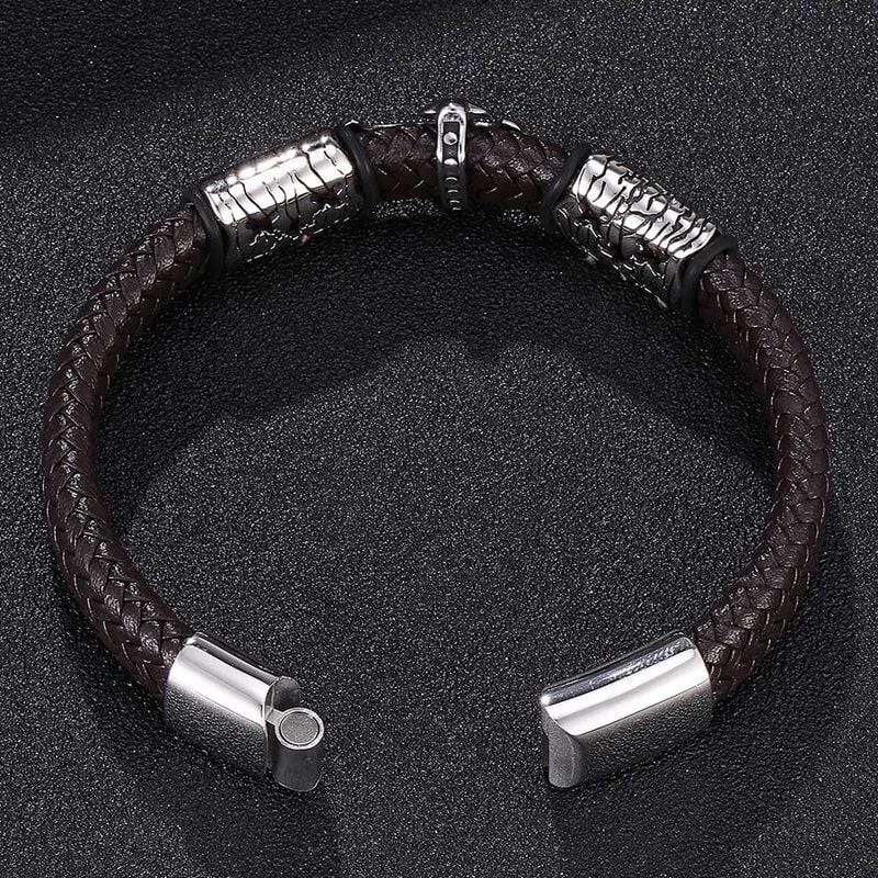 Bracelet Croix Homme Métal et Cuir - Mon Bracelet Homme