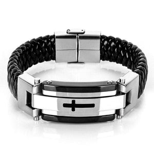 Bracelet Croix Homme Noir en Cuir Tressé - Mon Bracelet Homme