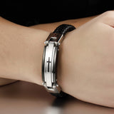 Bracelet Croix Homme Noir en Cuir Tressé - Mon Bracelet Homme