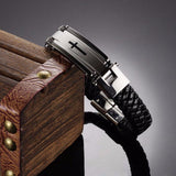 Bracelet Croix Homme Noir en Cuir Tressé - Mon Bracelet Homme