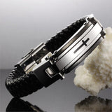 Bracelet Croix Homme Noir en Cuir Tressé - Mon Bracelet Homme