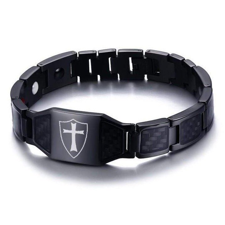 Bracelet Croix Homme Noir Style Templier en Acier - Mon Bracelet Homme