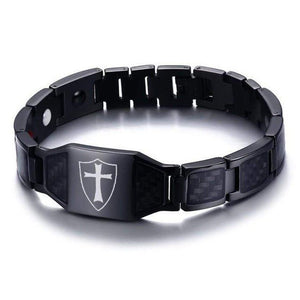Bracelet Croix Homme Noir Style Templier en Acier - Mon Bracelet Homme