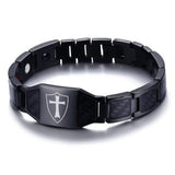 Bracelet Croix Homme Noir Style Templier en Acier - Mon Bracelet Homme