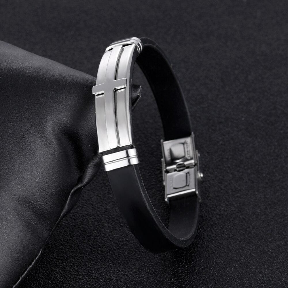 Bracelet Croix Homme Silicone Noir - Mon Bracelet Homme