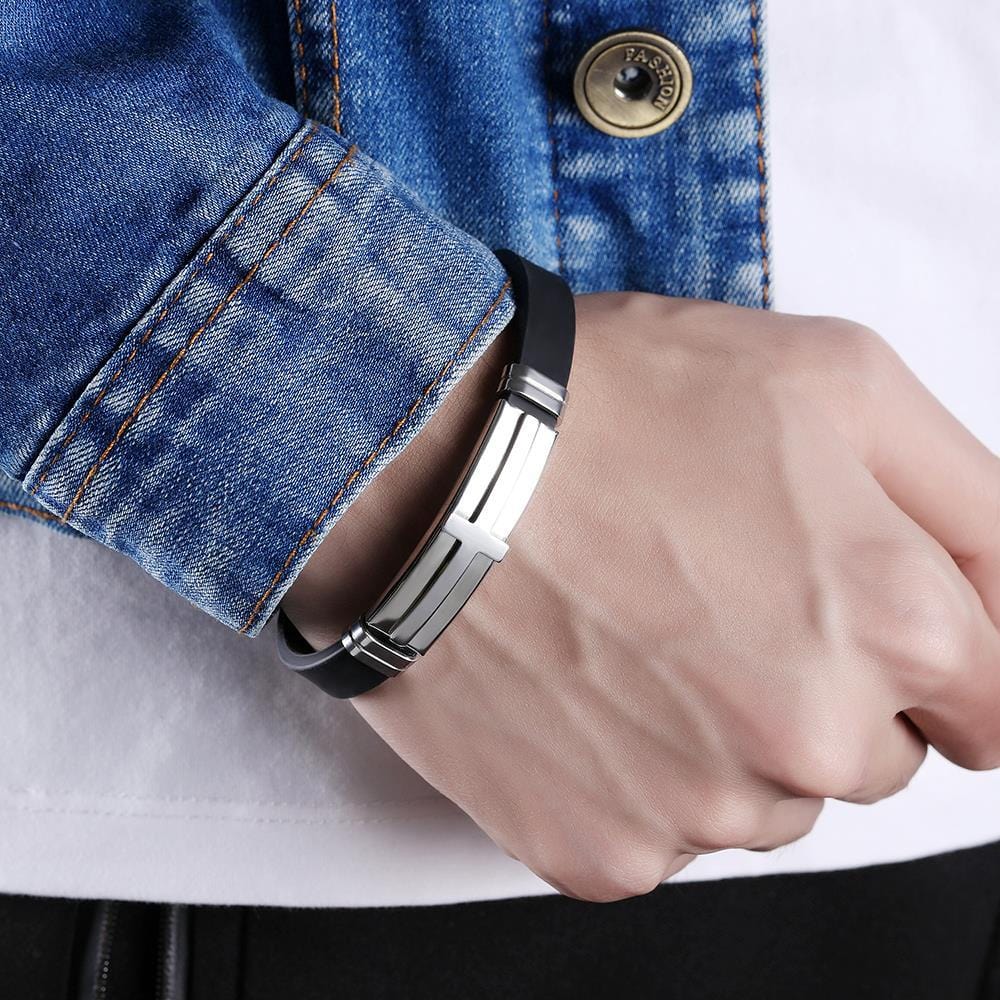 Bracelet Croix Homme Silicone Noir - Mon Bracelet Homme