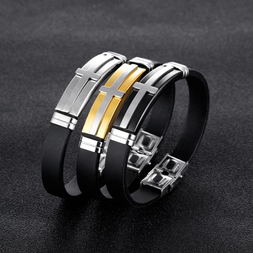 Bracelet Croix Homme Silicone Noir - Mon Bracelet Homme