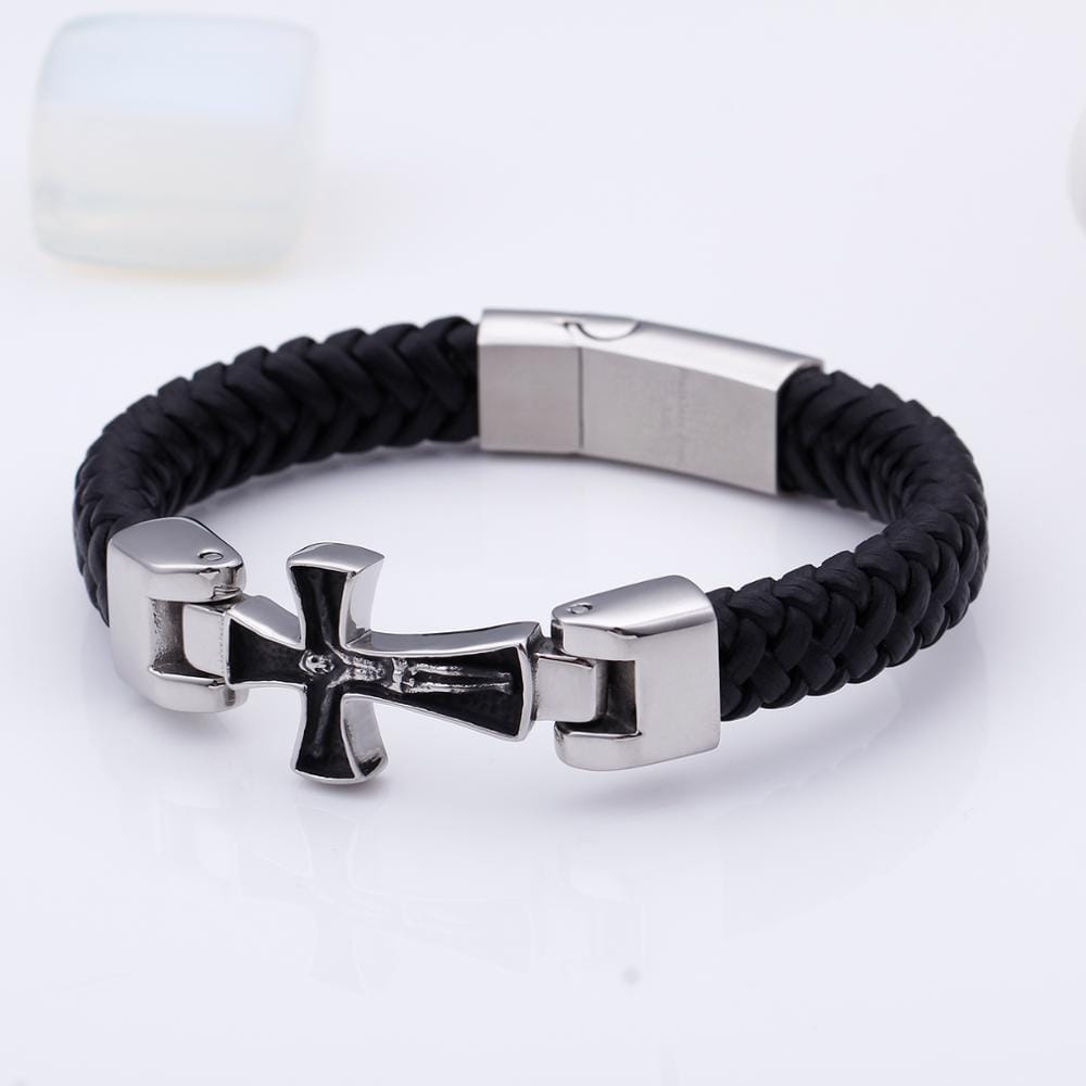 Bracelet Croix Homme Taille Unique en Cuir - Mon Bracelet Homme