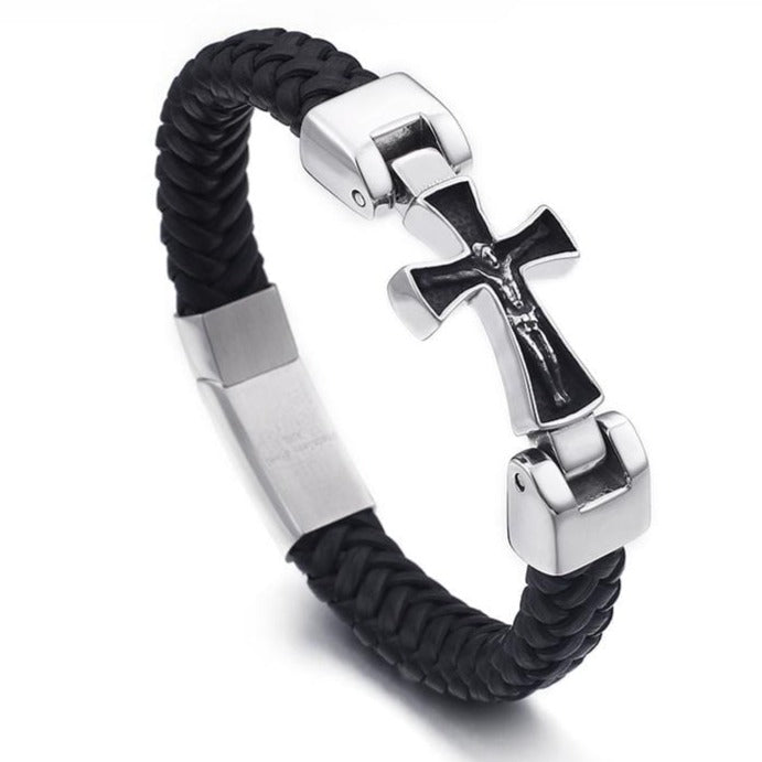 Bracelet Croix Homme Taille Unique en Cuir - Mon Bracelet Homme