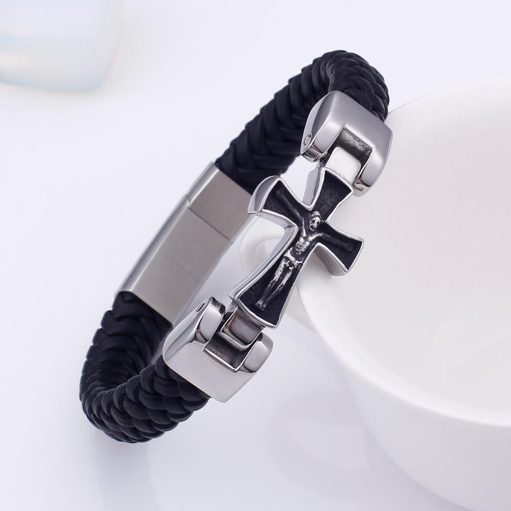 Bracelet Croix Homme Taille Unique en Cuir - Mon Bracelet Homme