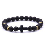 Bracelet Croix Pierre de Lave en Perle - Mon Bracelet Homme