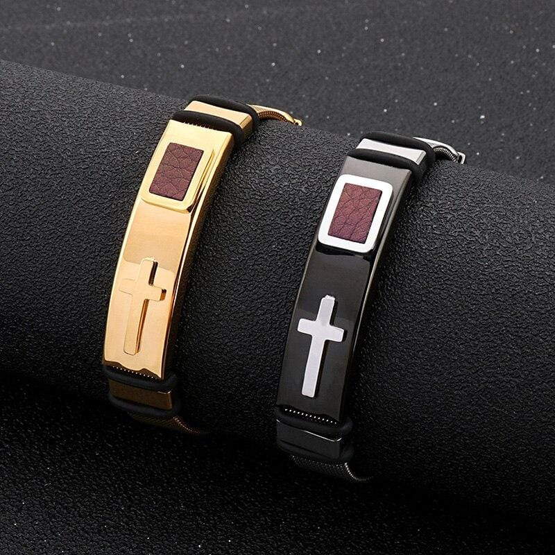 Bracelet Croix Réglable en Acier - Mon Bracelet Homme