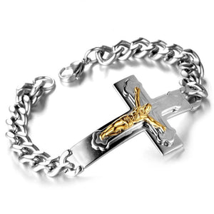 Bracelet Crucifix Croix Homme avec Mailles en Acier - Mon Bracelet Homme