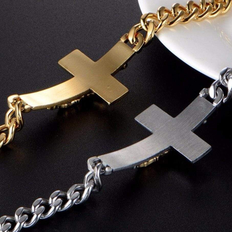 Bracelet Crucifix Croix Homme avec Mailles en Acier - Mon Bracelet Homme