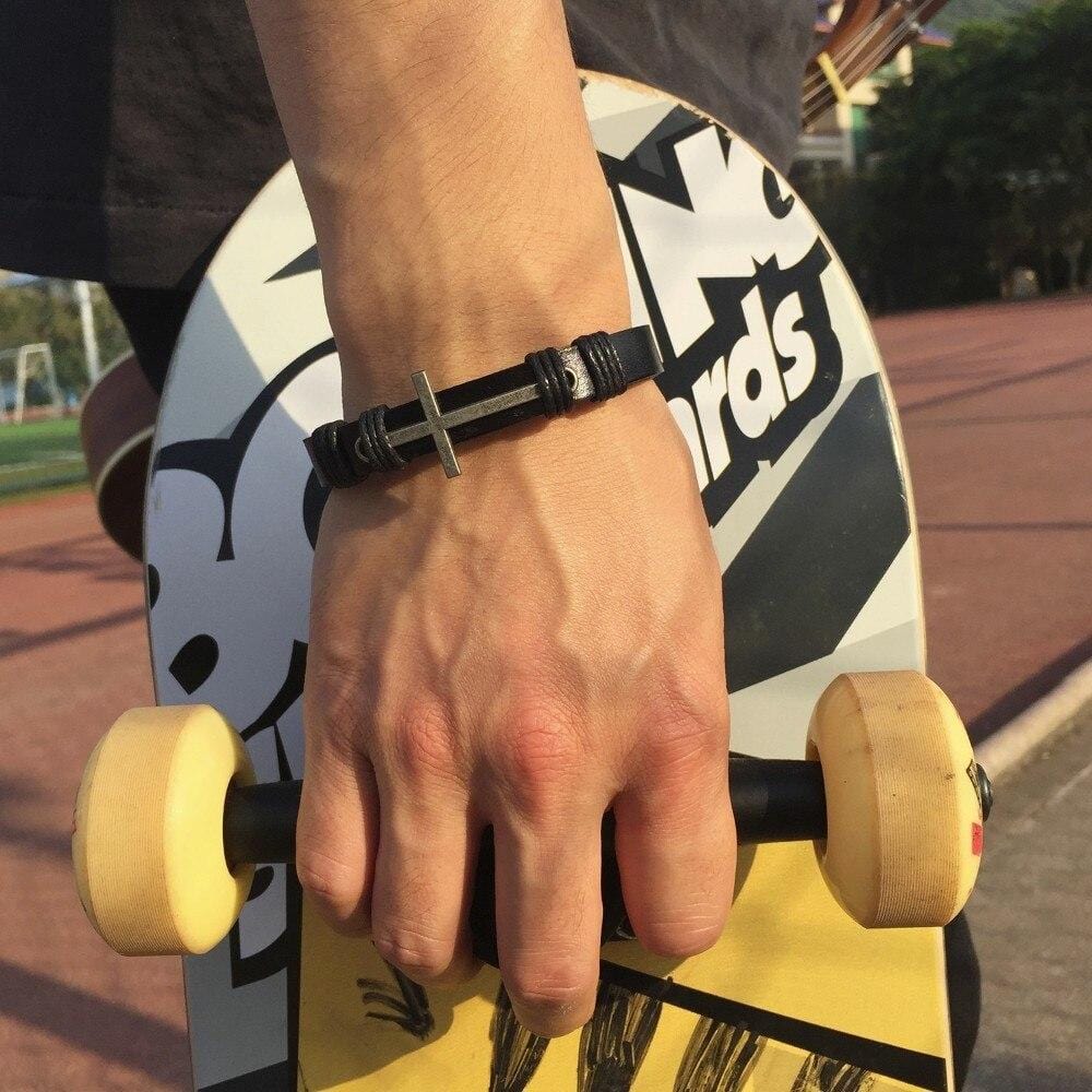 Bracelet Cuir et Croix homme - Mon Bracelet Homme