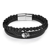 Bracelet Cuir et Perle Tête de Mort en Pierre - Mon Bracelet Homme