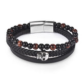 Bracelet Cuir et Perle Tête de Mort en Pierre - Mon Bracelet Homme