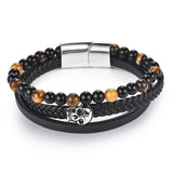Bracelet Cuir et Perle Tête de Mort en Pierre - Mon Bracelet Homme