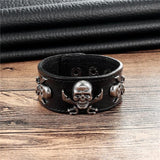 Bracelet Cuir Noir Tete de Mort - Mon Bracelet Homme