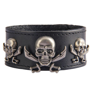 Bracelet Cuir Noir Tete de Mort - Mon Bracelet Homme
