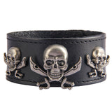 Bracelet Cuir Noir Tete de Mort