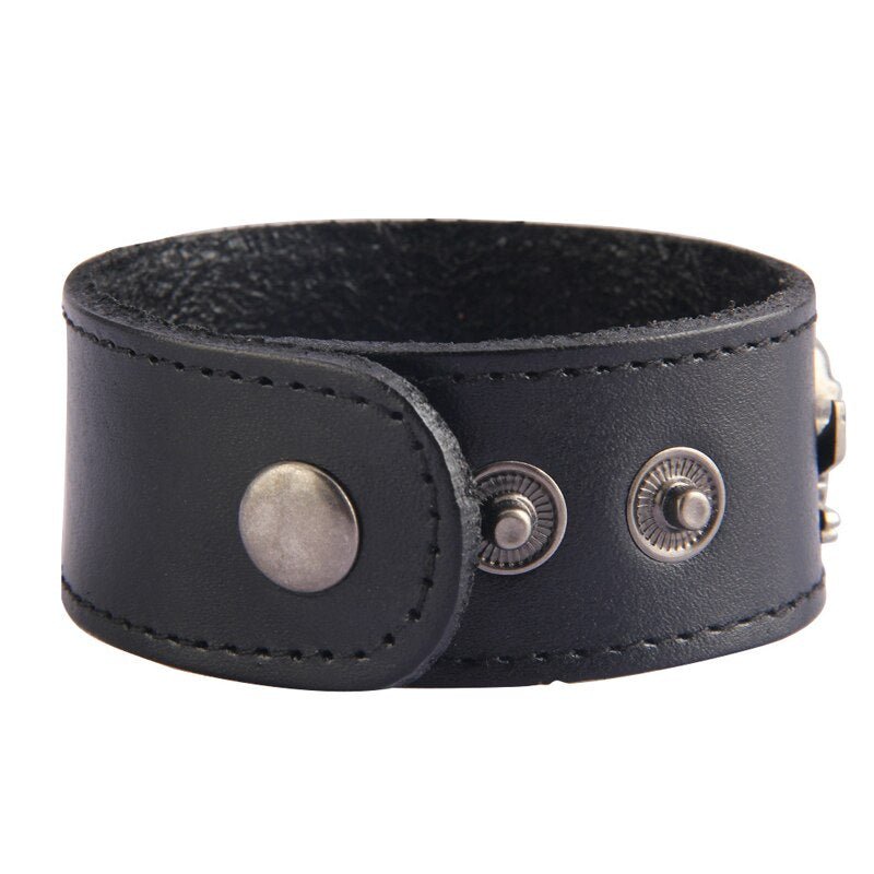 Bracelet Cuir Noir Tete de Mort - Mon Bracelet Homme